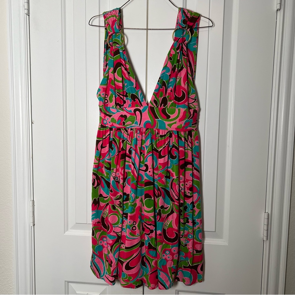 Vintage Milly of New York Pink Floral Mini Sleeveless Dress Y2K club barbiecore